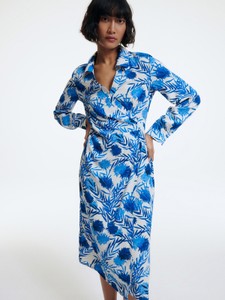 Niebieska sukienka Reserved z długim rękawem w stylu casual z dekoltem w kształcie litery v