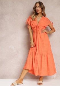 Pomarańczowa sukienka Renee z krótkim rękawem z dekoltem w kształcie litery v kopertowa
