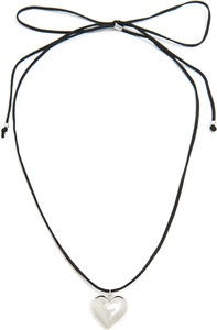 Cropp - Naszyjnik z serduszkiem na czarnej tasiemce - srebrny