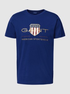 Niebieski t-shirt Gant w młodzieżowym stylu z krótkim rękawem z nadrukiem