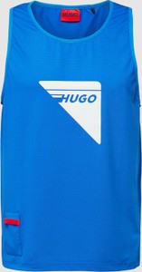 Niebieska koszulka Hugo Boss z nadrukiem z krótkim rękawem w młodzieżowym stylu