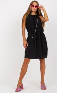 Czarna sukienka ITALY MODA bez rękawów mini z okrągłym dekoltem