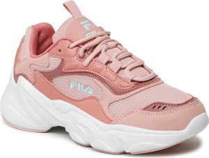 Różowe buty sportowe Fila na platformie sznurowane