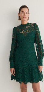 Zielona sukienka Reserved z długim rękawem mini z tkaniny