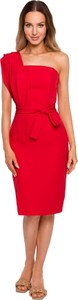 Czerwona sukienka MOE ołówkowa midi z dekoltem w kształcie litery v