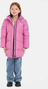 Różowa kurtka dziecięca Calvin Klein z jeansu dla dziewczynek