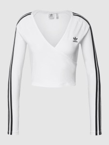 Bluzka Adidas Originals z długim rękawem z dekoltem w kształcie litery v z bawełny