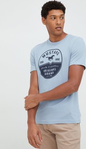 Niebieski t-shirt Mustang w młodzieżowym stylu z bawełny z nadrukiem