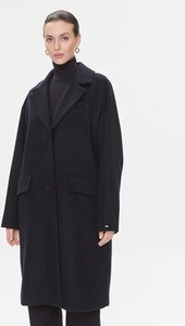 Granatowy płaszcz Tommy Hilfiger z wełny bez kaptura w stylu casual