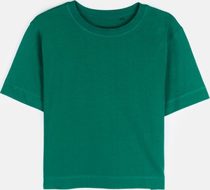 Zielony t-shirt Gate z krótkim rękawem z okrągłym dekoltem z bawełny