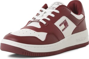 Czerwone buty sportowe Tommy Jeans ze skóry sznurowane w sportowym stylu