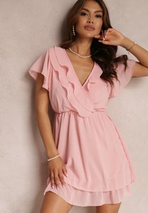 Różowa sukienka Renee z dekoltem w kształcie litery v z krótkim rękawem w stylu casual
