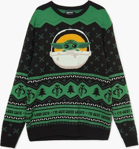 Zielony sweter Cropp w bożonarodzeniowy wzór z okrągłym dekoltem w młodzieżowym stylu