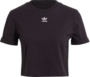 Czarny t-shirt Adidas Originals z okrągłym dekoltem z krótkim rękawem w sportowym stylu