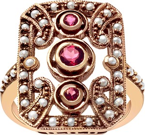 Wiktoriańska - Biżuteria Yes Pierścionek złoty z topazami i perłami - Kolekcja Wiktoriańska