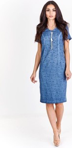 Niebieska sukienka Fokus w młodzieżowym stylu z okrągłym dekoltem z krótkim rękawem