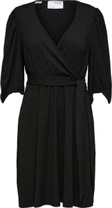 Czarna sukienka Selected Femme z długim rękawem z dekoltem w kształcie litery v