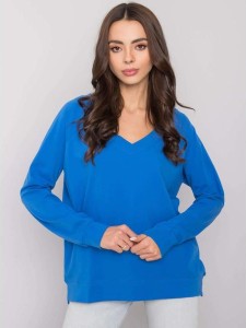 Niebieska bluzka Rue Paris z długim rękawem w stylu casual