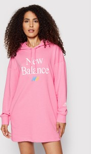 Różowa sukienka New Balance z dekoltem w kształcie litery v oversize mini