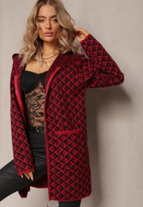 Czerwony sweter Renee w stylu casual w geometryczne wzory