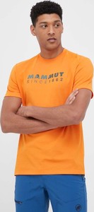 Pomarańczowy t-shirt Mammut z krótkim rękawem w sportowym stylu