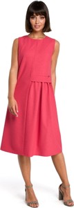 Różowa sukienka Be midi bez rękawów z okrągłym dekoltem