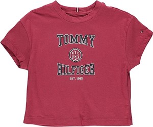 Czerwona bluzka dziecięca Tommy Hilfiger z bawełny dla dziewczynek