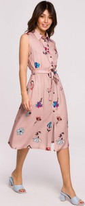 Różowa sukienka Be bez rękawów w stylu casual z tkaniny