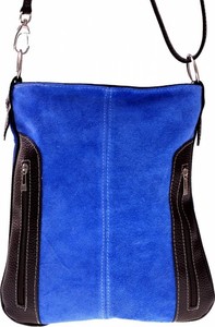 Niebieska torebka GENUINE LEATHER średnia przez ramię ze skóry
