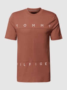 Brązowy t-shirt Tommy Hilfiger z bawełny w młodzieżowym stylu