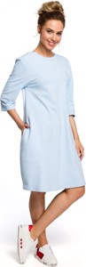 Niebieska sukienka MOE z długim rękawem mini z bawełny