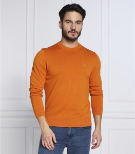 Pomarańczowy sweter Hugo Boss w stylu casual z okrągłym dekoltem