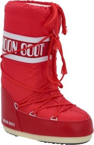 Czerwone śniegowce Moon Boot z płaską podeszwą sznurowane