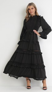 Czarna sukienka born2be maxi w stylu casual z długim rękawem