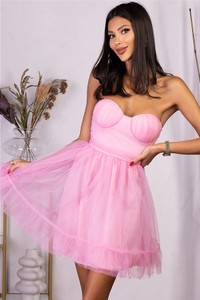 Różowa sukienka IVET mini na ramiączkach gorsetowa