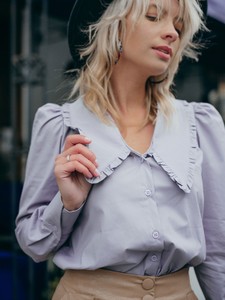 Fioletowa bluzka Azuri w stylu casual z długim rękawem