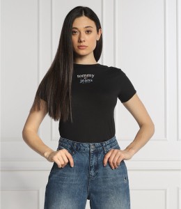 Czarna bluzka Tommy Jeans w stylu casual z krótkim rękawem