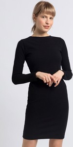 Czarna sukienka Lalupa w stylu casual z długim rękawem z okrągłym dekoltem