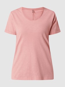 Różowy t-shirt Soyaconcept z okrągłym dekoltem z bawełny z krótkim rękawem