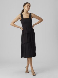 Czarna sukienka Vero Moda z okrągłym dekoltem midi