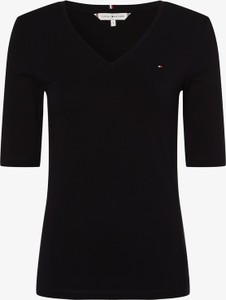 Czarna bluzka Tommy Hilfiger z krótkim rękawem w stylu casual