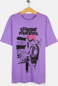 Fioletowy t-shirt Gate z bawełny w młodzieżowym stylu z nadrukiem