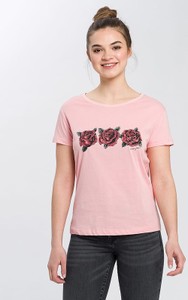 Różowy t-shirt Cross Jeans z bawełny