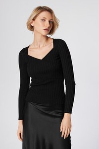 Czarna bluzka Simple w stylu casual z dekoltem w kształcie litery v