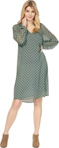 Zielona sukienka Heine z dekoltem w kształcie litery v prosta z długim rękawem