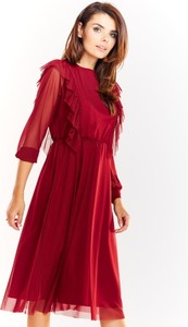 Czerwona sukienka Awama z tiulu z długim rękawem