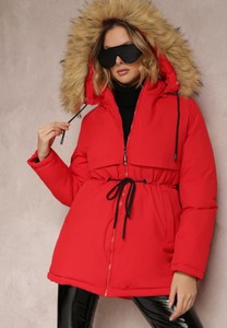 Czerwona kurtka Renee długa w stylu casual