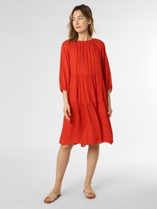 Czerwona sukienka Drykorn midi z okrągłym dekoltem z długim rękawem