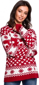 Czerwony sweter Be w bożonarodzeniowy wzór w stylu casual