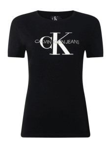 Czarna bluzka Calvin Klein w młodzieżowym stylu z okrągłym dekoltem z krótkim rękawem